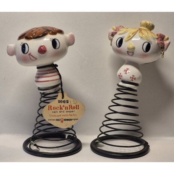Holt Howard Rock 'n Roll Salt & Pepper Shakers w/ Original Sticker 1959 Kitsch - Picture 2 of 13